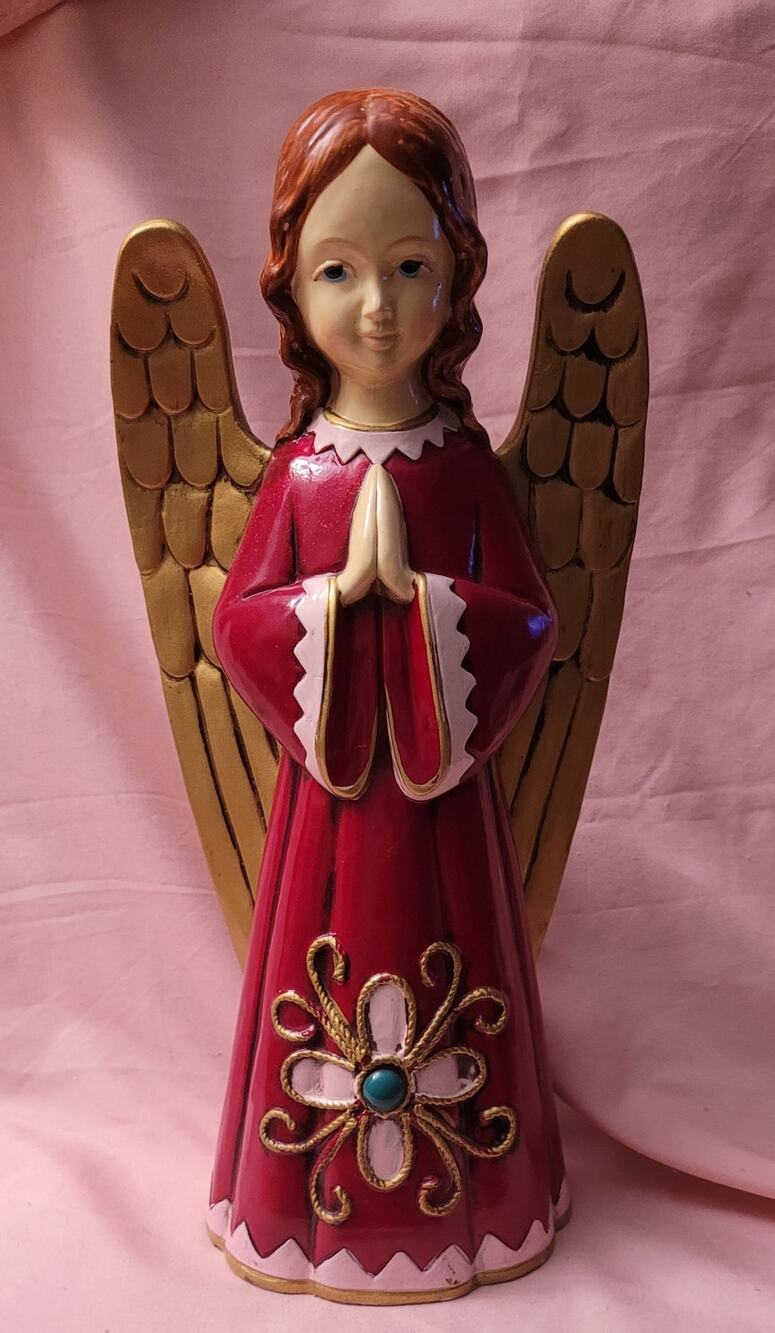 Vintage Christmas Angel Decor MCM Japan 12" Red Pink ~ Gold Wings